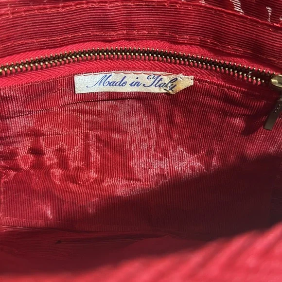 Vintage Purse Italian Made Clutch Red Weaved Straw Lined 70's - Picture 4 of 5